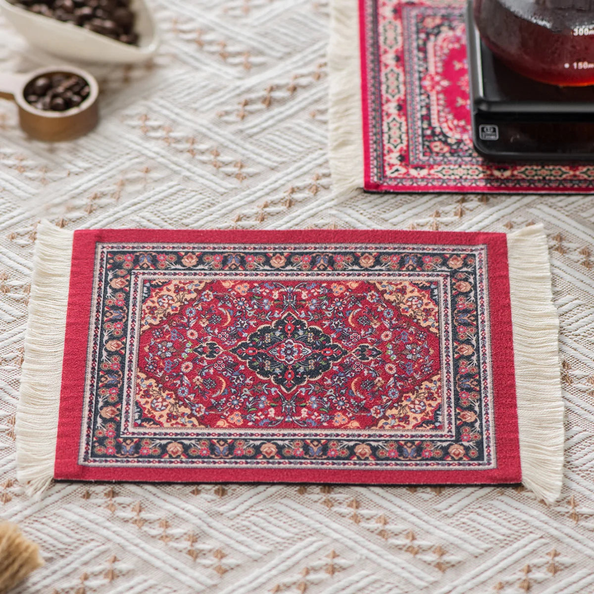 1pc Coffee Mat, Bohemian Style Coffee Pad Cup Mat, Multi-purpose Anti-slip Placemat, Coaster Coffee Accessories