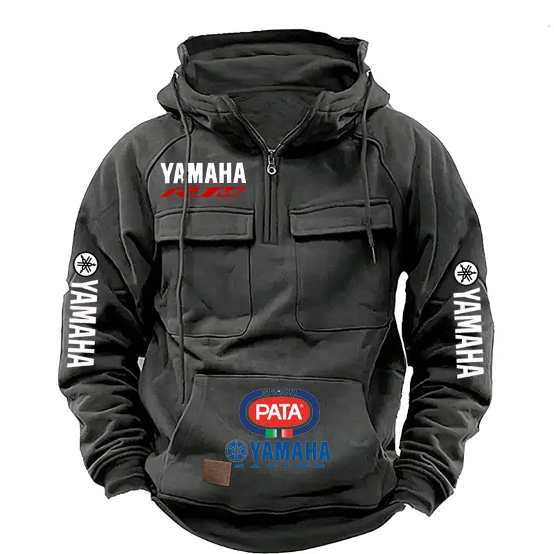 Yamaha Men's Muscle Movement Workwear Style Spring-Autumn New Model Fashion Solid Color Multi-Pocket Long-Sleeved Hooded Sweats