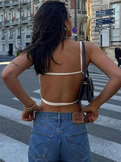 HXAO Women Top Lace Up Backless Camisole Top Women Cheap clothes Sexy Fashion Tanks & Camis Crop top Women White Black top
