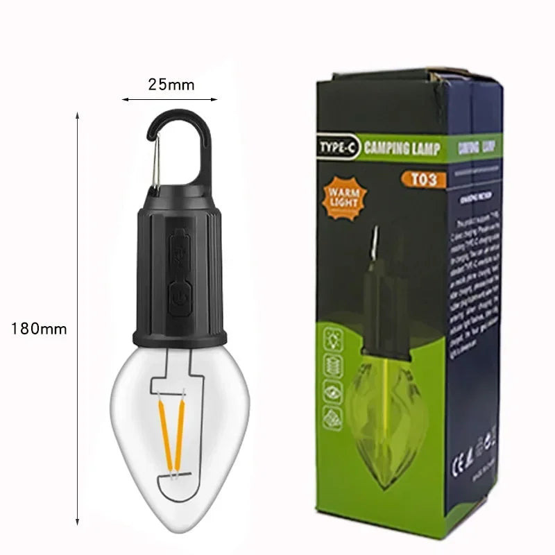 Vintage Solar & USB Rechargeable Camping Lantern LED Retro Tungsten Lamp Multifunctional Atmosphere Tent Light Bulb for Outdoor