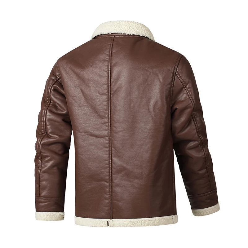 Men Autumn Oversized Leather Jacket Winter Men's Standing Collar with Plush and Thickened Business Leisure PU Washed Jacket
