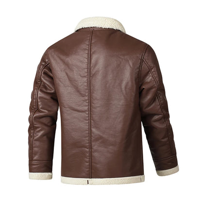 Men Autumn Oversized Leather Jacket Winter Men's Standing Collar with Plush and Thickened Business Leisure PU Washed Jacket