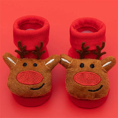 Baby Boys Girls Christmas Red Socks Spring Autumn Winter Anti Slip Cotton Soft Cartoon Floor Sock with Santa Claus Snowman Decor