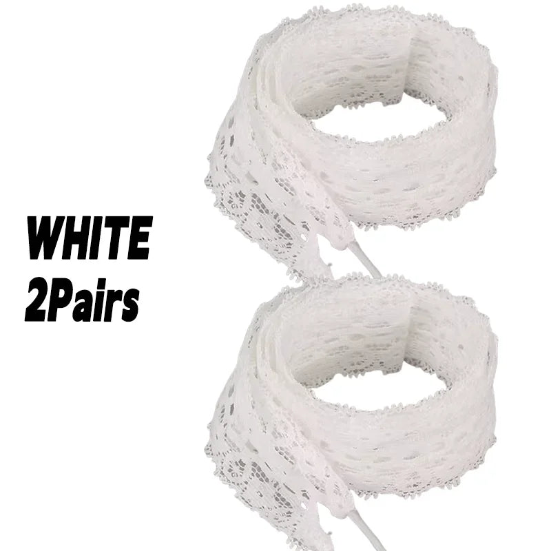 1/4Pairs Fancy Lace 3CM Wide Flat Shoelaces Sneakers Women Casual Shoes Black White Fashion Shoe Strings Replacement Accessories