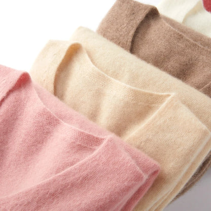 100% Pure Cashmere Women's Sweater V-Neck Long Sleeve Fall Winter Warm Soft Knit Pullover New Knitted Tops Women's Clothing