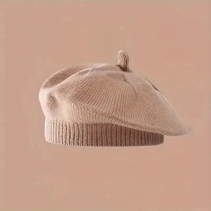 Flower Baby Beret Hat Winter Warm Knitted Beanie Cap for Infant Girls Korean Toddler Princess Artist Solid Color Painter Caps