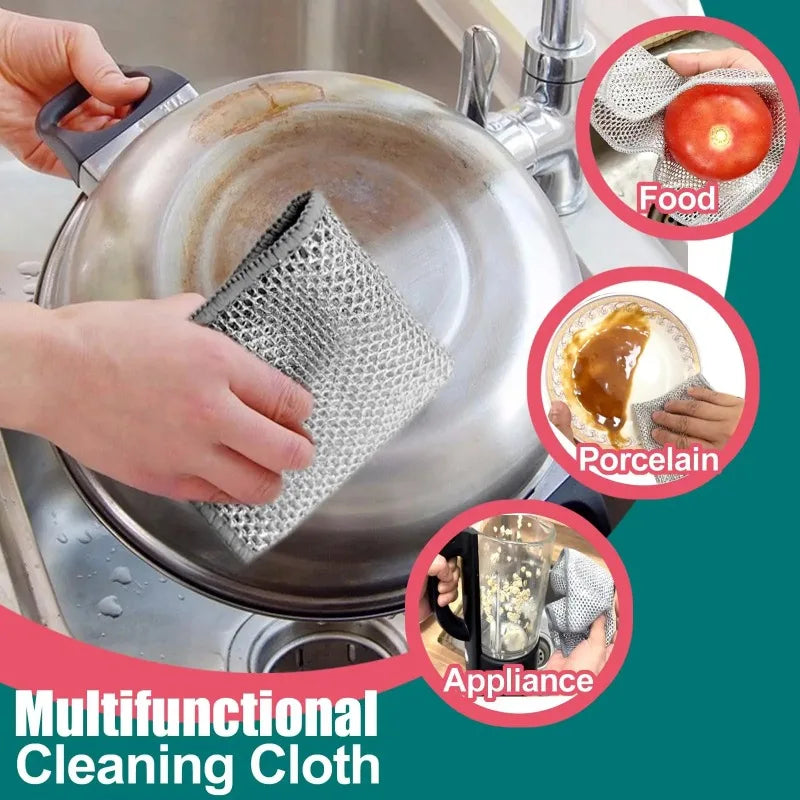 Wholesale Metal Steel Wire Rags Cloth Home Kitchen Pot Pan Dishwashing Double-sided Dishcloth Cleaning Cloths Towel Scrubber Rag