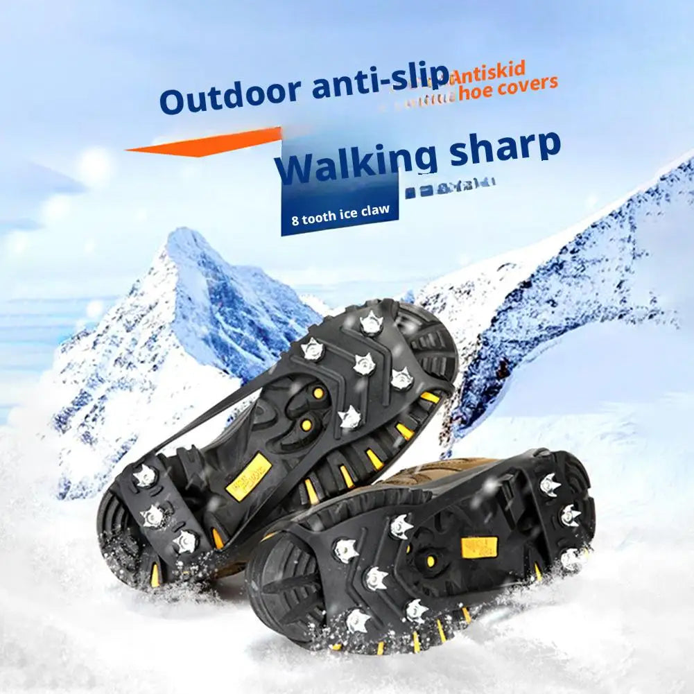 Upgrade 1Pair Climbing Shoe Spikes for  Grip Walk Traction Cleats 8-Teeth for Outdoor Enthusiasts Men Women Adults