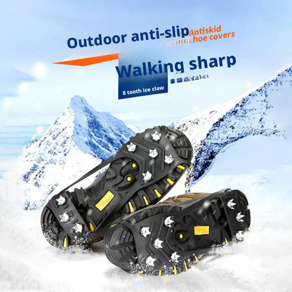 Upgrade 1Pair Climbing Shoe Spikes for  Grip Walk Traction Cleats 8-Teeth for Outdoor Enthusiasts Men Women Adults