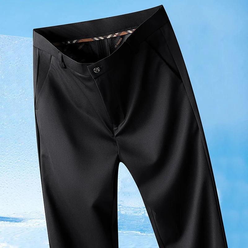 Men's Spring Summer Autumn  Pants Straight Stretch Casual No Trace No Ironing Fabric Silky Cool Feeling Trousers 29-42