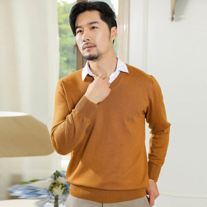 Cashmere Cotton Blend Classic V-neck Knitted Sweater Men Pullover 2024 Autumn Winter Soft Warm Business Casual Jumper pull homme
