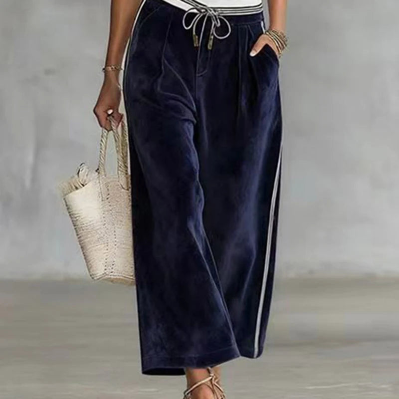Fall Winter Solid Velvet Clothes Woman Turtleneck Zipper Top Cardigan & Wide Leg Pants Set Retro Contrast Sportswear Suit Outfit
