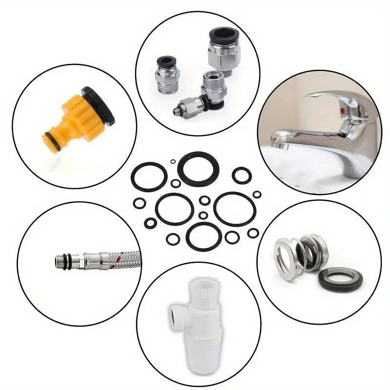 225pcs O-Ring Kit: Durable Rubber Seals for Automotive & Machinery, Ideal for Plumbing - Oil & Water Resistant, Assorted Sizes