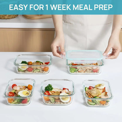 Borosilicate Glass Lunch Box Airtight Leakproof Bento Box Meal Prep Food Storage Containers with Locking Lid for Adults Office