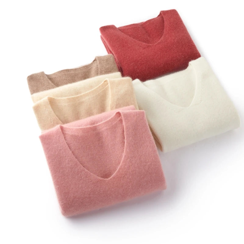 100% Pure Cashmere Women's Sweater V-Neck Long Sleeve Fall Winter Warm Soft Knit Pullover New Knitted Tops Women's Clothing