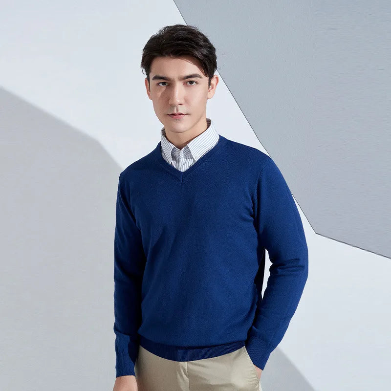 Cashmere Cotton Blend Classic V-neck Knitted Sweater Men Pullover 2024 Autumn Winter Soft Warm Business Casual Jumper pull homme