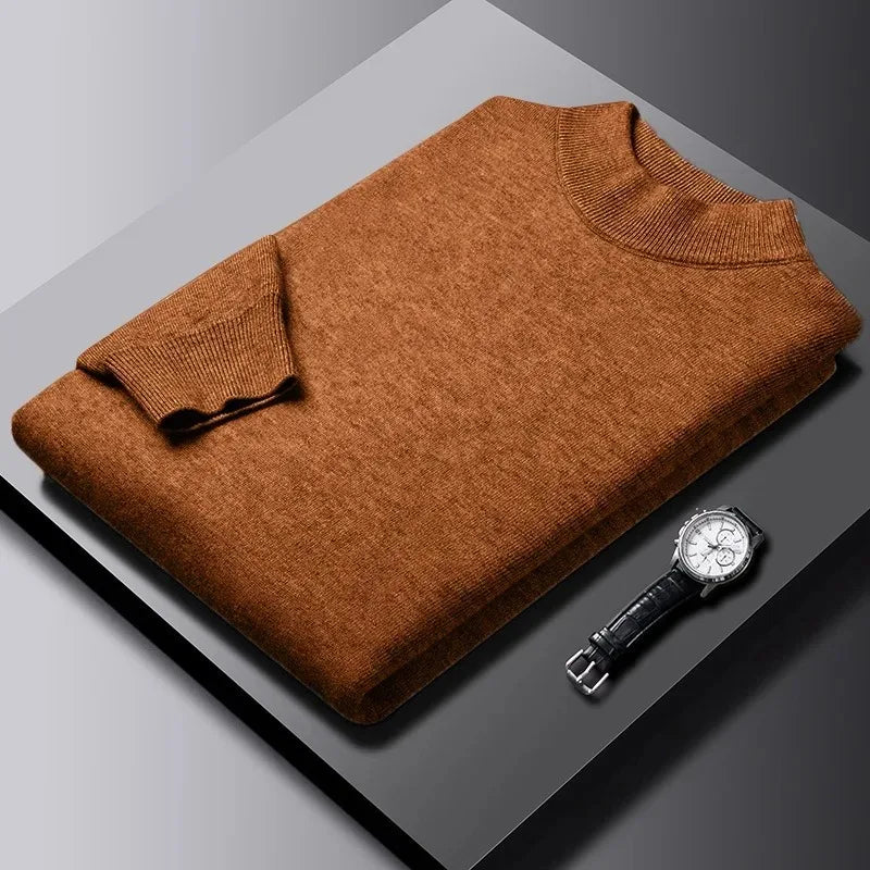 New Men's Solid Color Pullover Sweaters Half Turtleneck Long Sleeve Solid Color Breathable Streetwear Autumn Knitted Sweater Men
