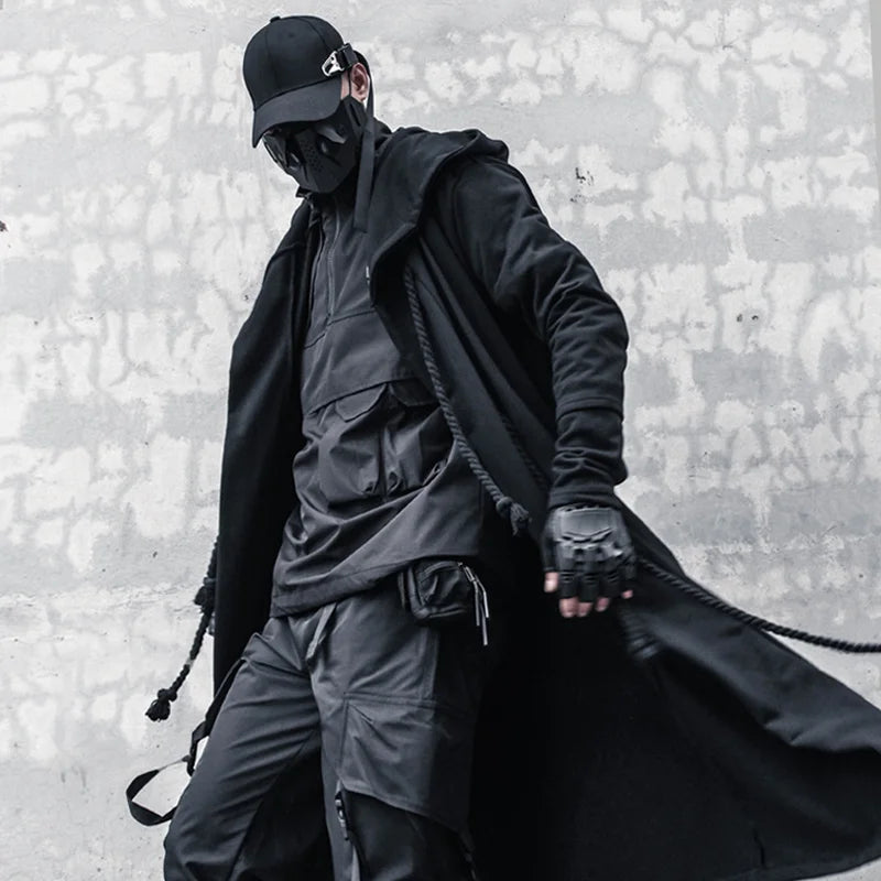 ARENS Men's Tide Spring Autumn Darkwear Warrior Large Size Windbreaker Gothic Style Long Coat Punk Cloak Hooded Wizard
