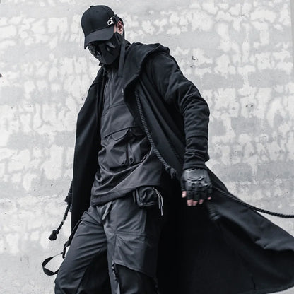 ARENS Men's Tide Spring Autumn Darkwear Warrior Large Size Windbreaker Gothic Style Long Coat Punk Cloak Hooded Wizard