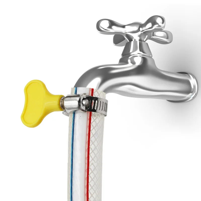 5/10pcs 8-44mm Adjustable Yellow Plastic Handle Hand Twist Hose Clamps Worm Driving 201 Stainless Steel Pipe Clips For Tube