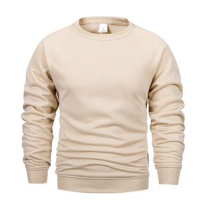 Men's Crew Neck Hoodies Autumn Winter Fleece Warm Casual Loose Pullover Solid Color Round Neck Sport Long Sleeved Sweatshirt