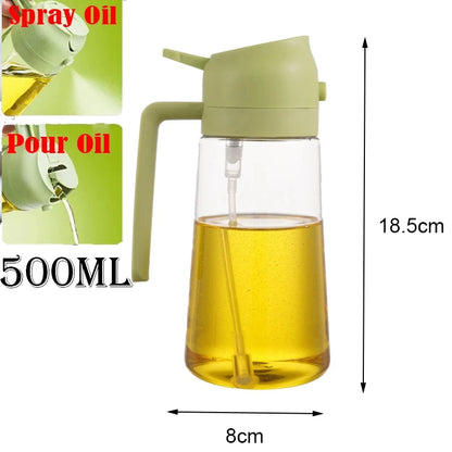 Plastic 2-in-1 Oil Dispenser & Sprayer 500ML Leakproof Olive Oil Sprayer Bottle for Cooking Spray Airfryer BBQ Camping