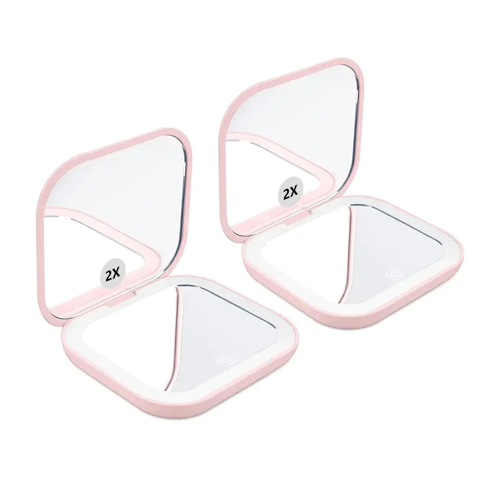 Compact Mirror with Lights, 1X/2X Magnification Portable Folding Handheld Small Pocket LED Travel Makeup Mirror for Gift, Purse