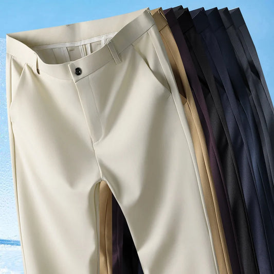 Men's Spring Summer Autumn  Pants Straight Stretch Casual No Trace No Ironing Fabric Silky Cool Feeling Trousers 29-42