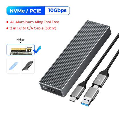 ORICO M.2 NVMe SSD Enclosure, USB 3.1 Gen 2 (10 Gbps) PCIe External Adapter NVMe Case for 2230/2242/2260/2280 M.2 SSD up to 8TB