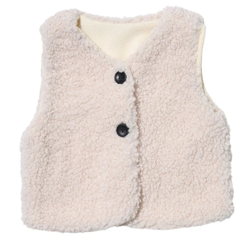 Autumn Winter Baby Plus Velvet Waistcoat Girls Boys Plush Vest Single Breasted V Neck Child Warm Fashion Warm Teddy Hair Coat