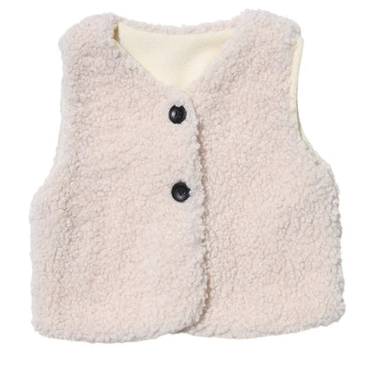 Autumn Winter Baby Plus Velvet Waistcoat Girls Boys Plush Vest Single Breasted V Neck Child Warm Fashion Warm Teddy Hair Coat