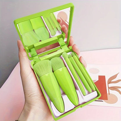 5 PCs Cosmetic Portable Makeup Brush Travel With Mirror Box Makeup Set Blush Blending Brush Eyeshadow Brushes Travel Makeup Set