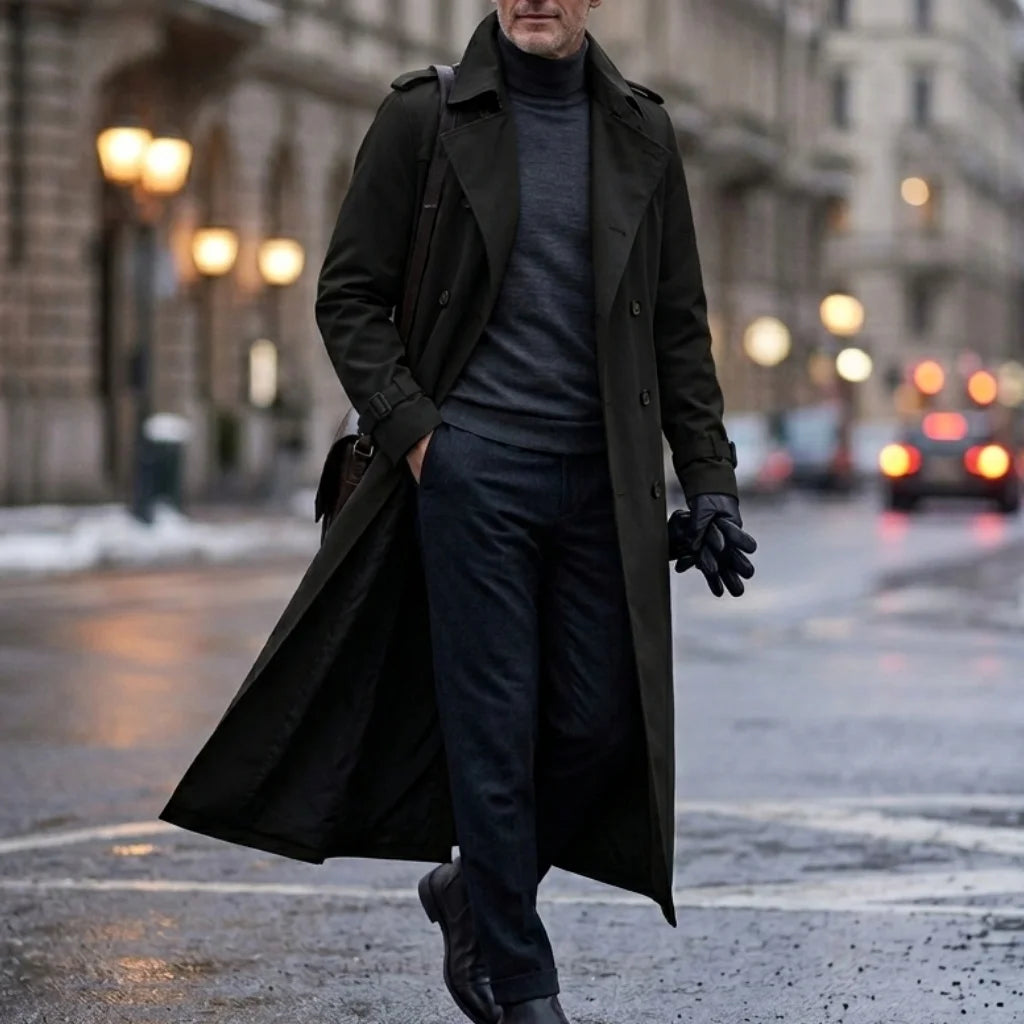 New Men's Trench Autumn Super Long Windbreaker - Double-Breasted with Belt | Thin & Loose Streetwear Casual Long Jackets for Man