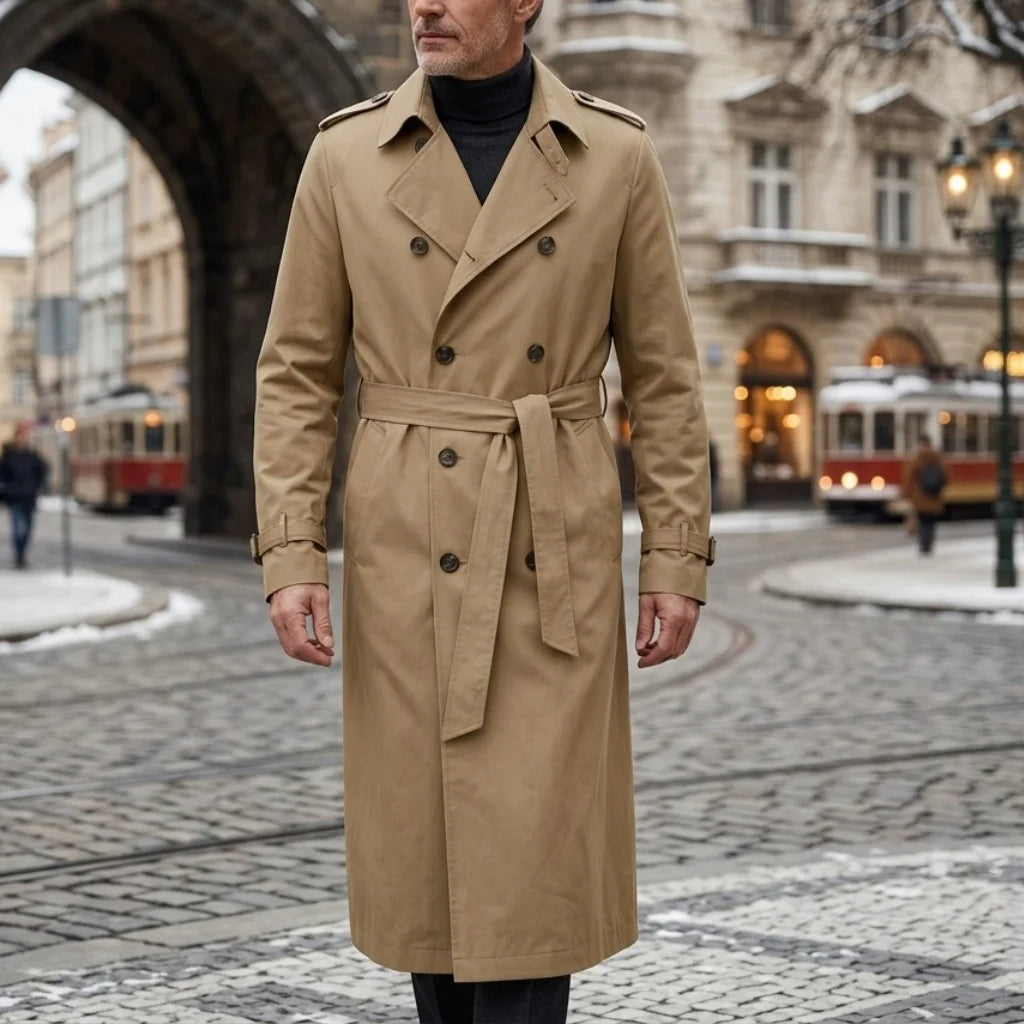 New Men's Trench Autumn Super Long Windbreaker - Double-Breasted with Belt | Thin & Loose Streetwear Casual Long Jackets for Man