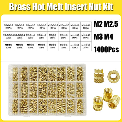 Brass Threaded Insert Nut Kit M2 M2.5 M3 M4 M5 M6 M8 Hot Melt Heat Knurled Embed Injection Copper Insertnut for 3D Print Plastic