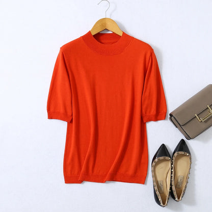 Birdtree, Woman Basic Sweaters, 70% Spun Silk and Cotton Blend O Neck Pullovers, Fall Winter Solid Bottoming Shirts T61715JF