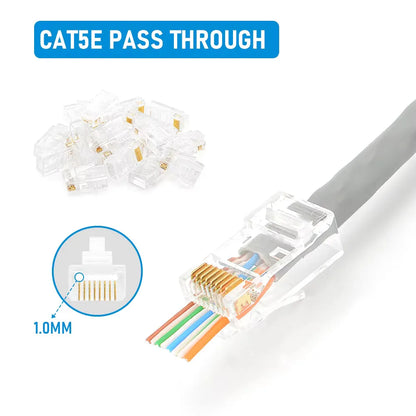 50/100pcs Pass Through RJ45 Cat6/Cat5e Connectors Crystal End 8P8C Crimp UTP Standard Ethernet Network Modular Plug