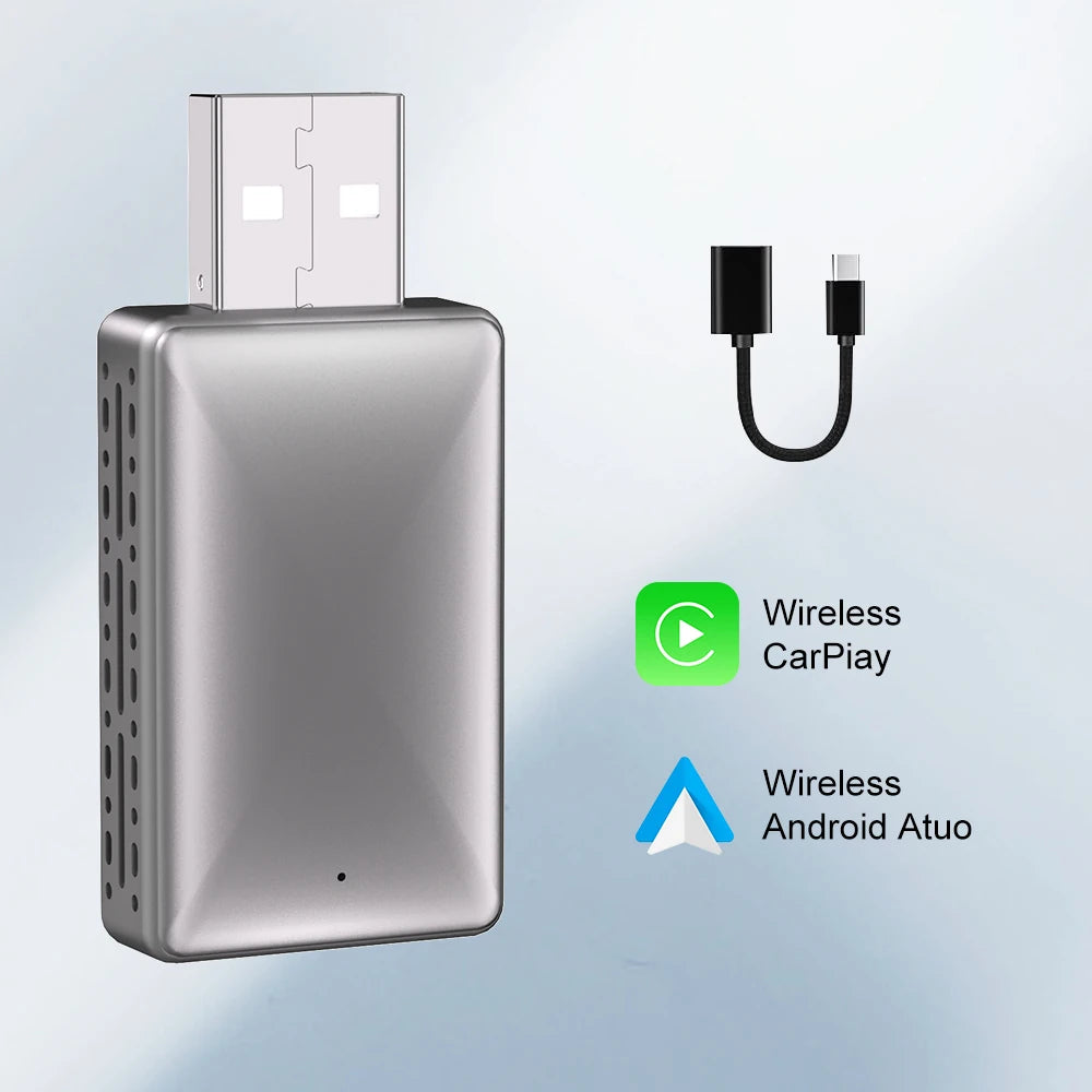 2-in-1 Wireless CarPlay Adapter for iPhone and Android Auto USB Adapter 5.8GHz WiFi automatic connection wired to wireless