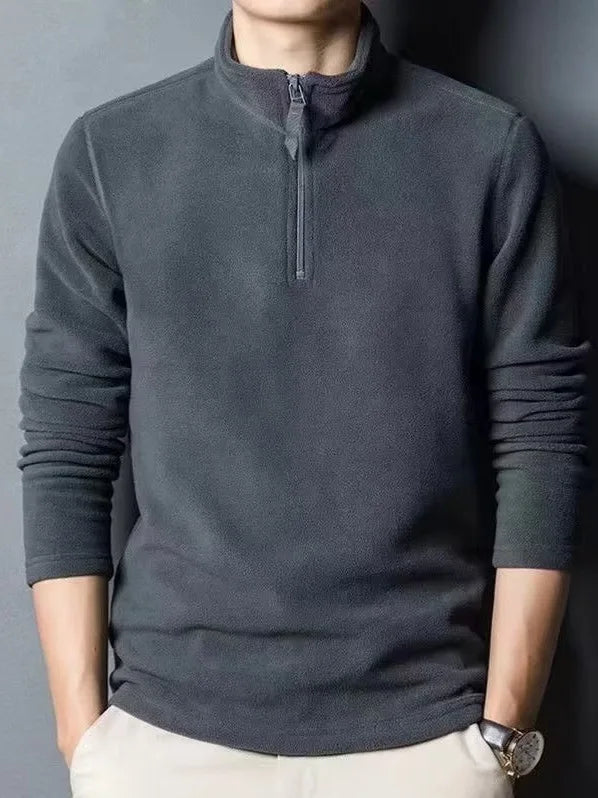 Autumn Winter New Warm Polo Shirts Men's Lamb Wool Sweatshirt Standing Neck Half Zip Long Sleeve Fashion Versatile Men Tees Tops