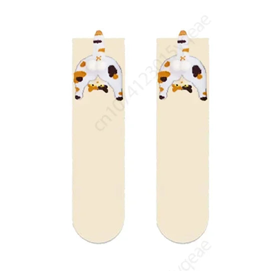 Couple Cat Egg Socks 3D Funny Mid Tube Winter Warm Matching Wear for Lovers Halloween Christmas Gift Cozy Novelty Style