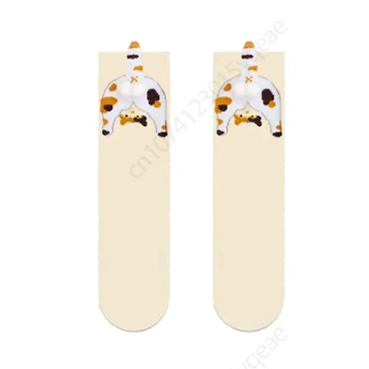 Couple Cat Egg Socks 3D Funny Mid Tube Winter Warm Matching Wear for Lovers Halloween Christmas Gift Cozy Novelty Style