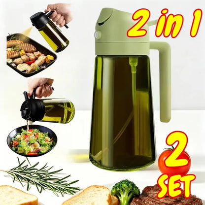 Plastic 2-in-1 Oil Dispenser & Sprayer 500ML Leakproof Olive Oil Sprayer Bottle for Cooking Spray Airfryer BBQ Camping