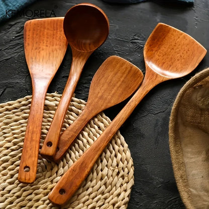 KEMORELA 4PCS Kitchen Utensil Set Kitchen Cooking Tools Wood Shovel Scoop Nonstick Cooking Food Shovel Spatula Spoon Food Shovel