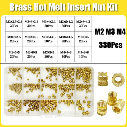 Brass Threaded Insert Nut Kit M2 M2.5 M3 M4 M5 M6 M8 Hot Melt Heat Knurled Embed Injection Copper Insertnut for 3D Print Plastic