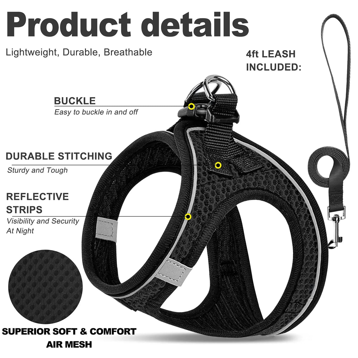 Cat Dog Harness with Lead Leash Adjustable Vest Polyester Mesh Breathable Harnesses Reflective Sti for Small Dog Cat Accessories