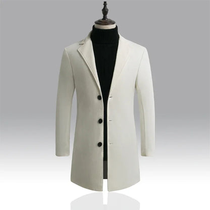 Spring Autumn New Long Cotton Coat New Wool Blend Pure Color Casual Business Fashion Men's Clothing Slim Windbreaker Jacket