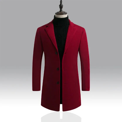 Spring Autumn New Long Cotton Coat New Wool Blend Pure Color Casual Business Fashion Men's Clothing Slim Windbreaker Jacket