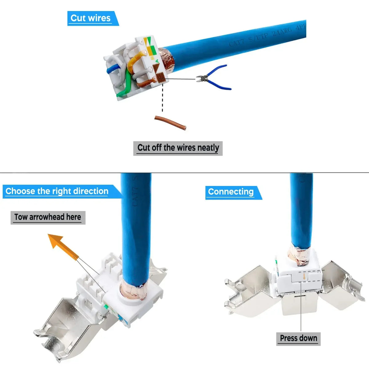 Cat6a Cat7 Keystone Jack Cat7 RJ45 STP Tool-Less Type Zinc Alloy Module Jacks Adapter Coupler for 22 to 26 AWG
