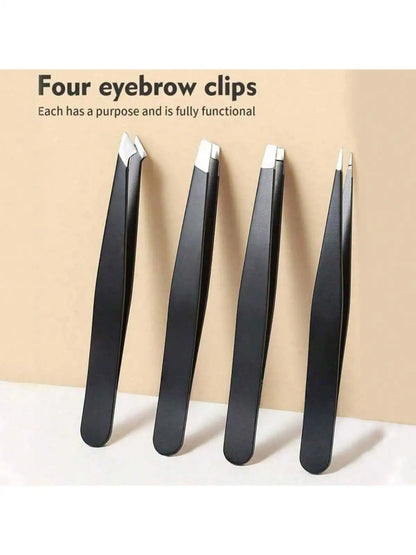 Multi-purpose Eyebrow Tweezers, 4-Pack Stainless Steel Eyebrow Tightening Facial Hair Trimmer Makeup Tool Set, Eye Shaping Tools