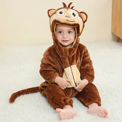 MICHLEY Carnaval Baby Cartoon Romper Winter Newborn Monkey Hooded Infant Clothing Boy Girl Pajamas Animal Onesie Jumpsuit